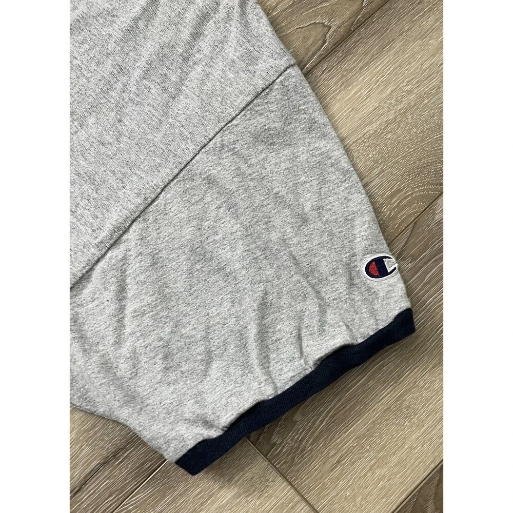 Champion Gray/Navy Collar Men's Short Sleeve Cotton Tee Regular Sz 2XL - Picture 4 of 9